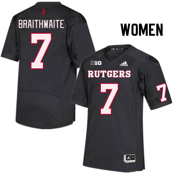 Women #7 Dylan Braithwaite Rutgers Scarlet Knights College Football Jerseys Stitched Sale-Black